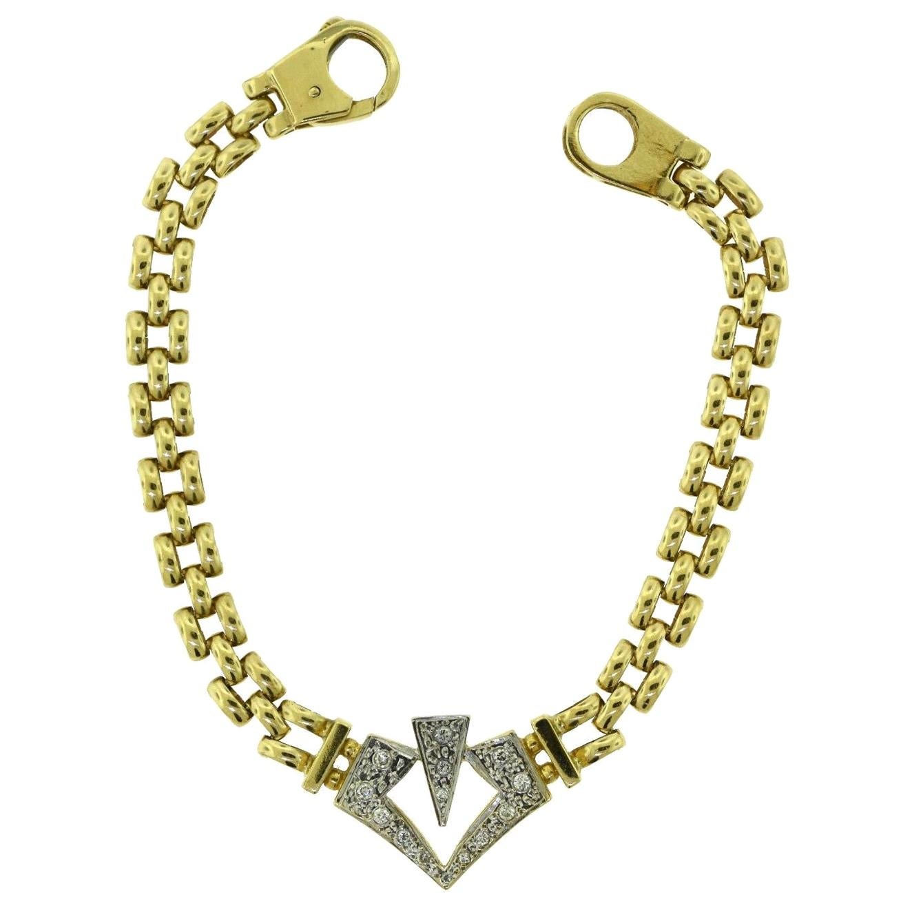 Diamond V-Shaped Classic Yellow Gold Link Bracelet For Sale