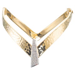 Vintage Diamond v Shaped Textured Midcentury Bangle Gold Bracelet