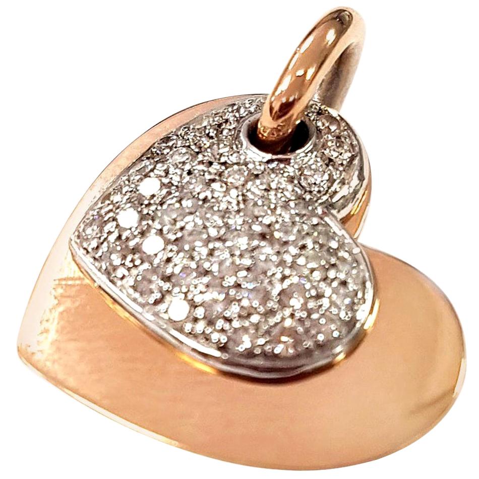 Contemporary 18 Karat White and Rose Gold Diamond Valentine Pendant  For Sale