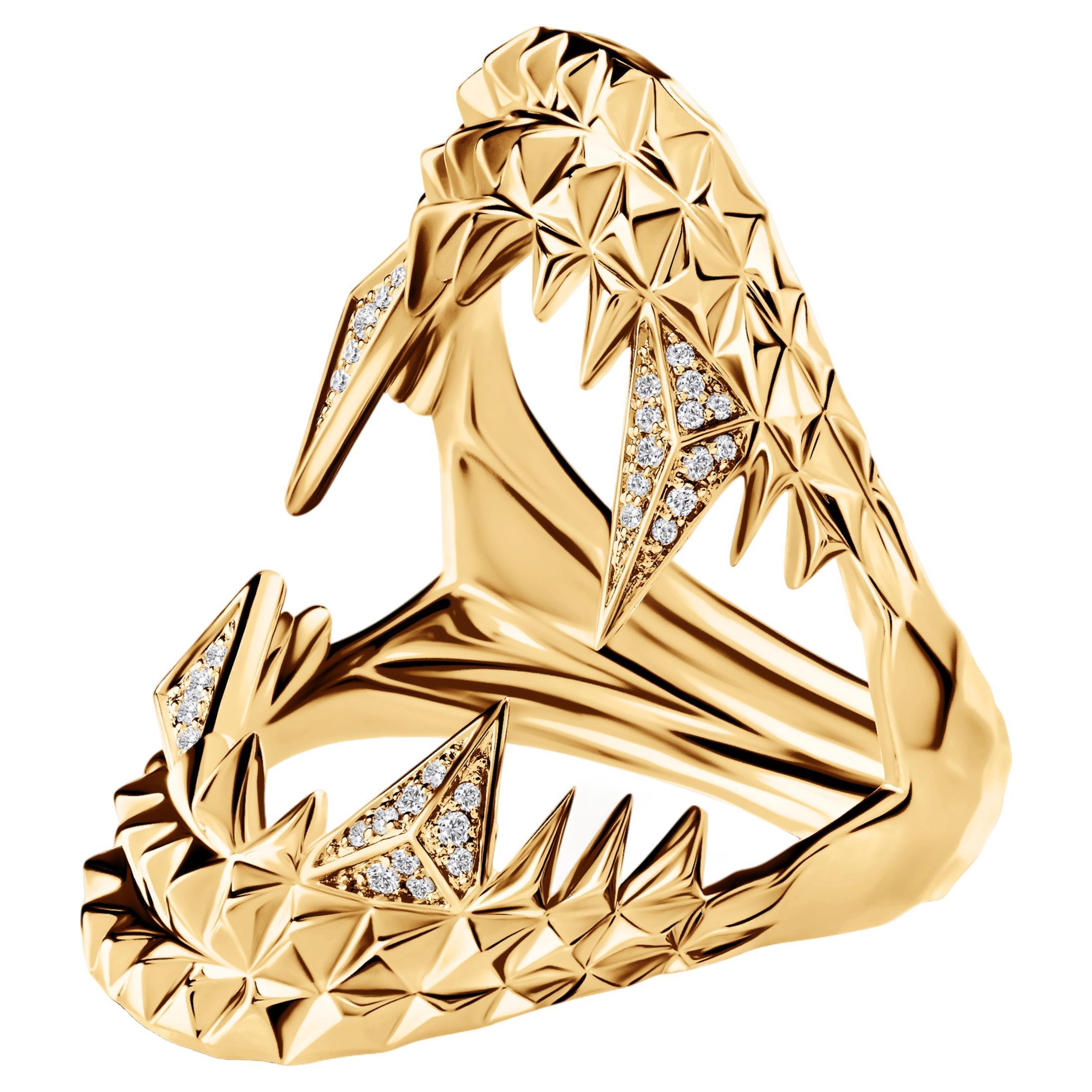 Diamond Vampire Bite Ring – 18ct Yellow gold – 4 Diamonds fangs For Sale