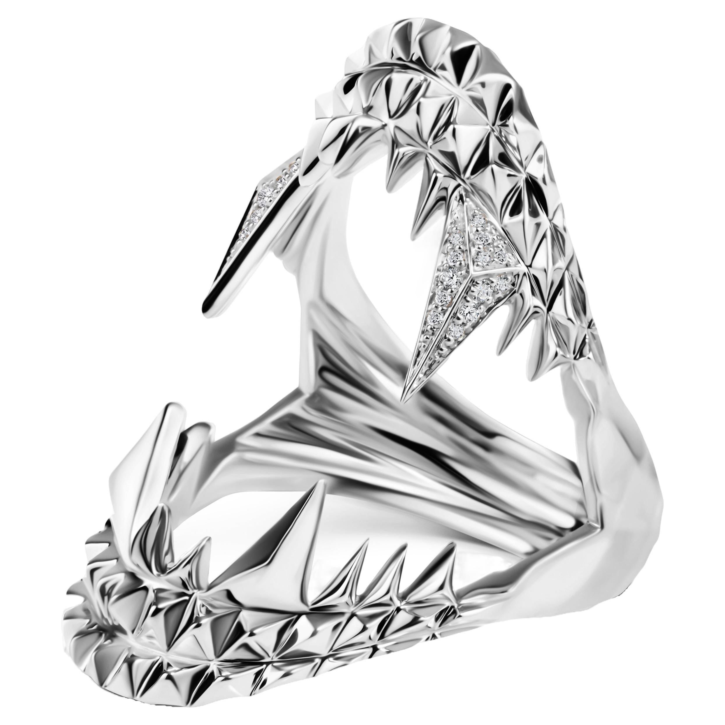 Diamond Vampire Bite Ring – 9ct White gold For Sale