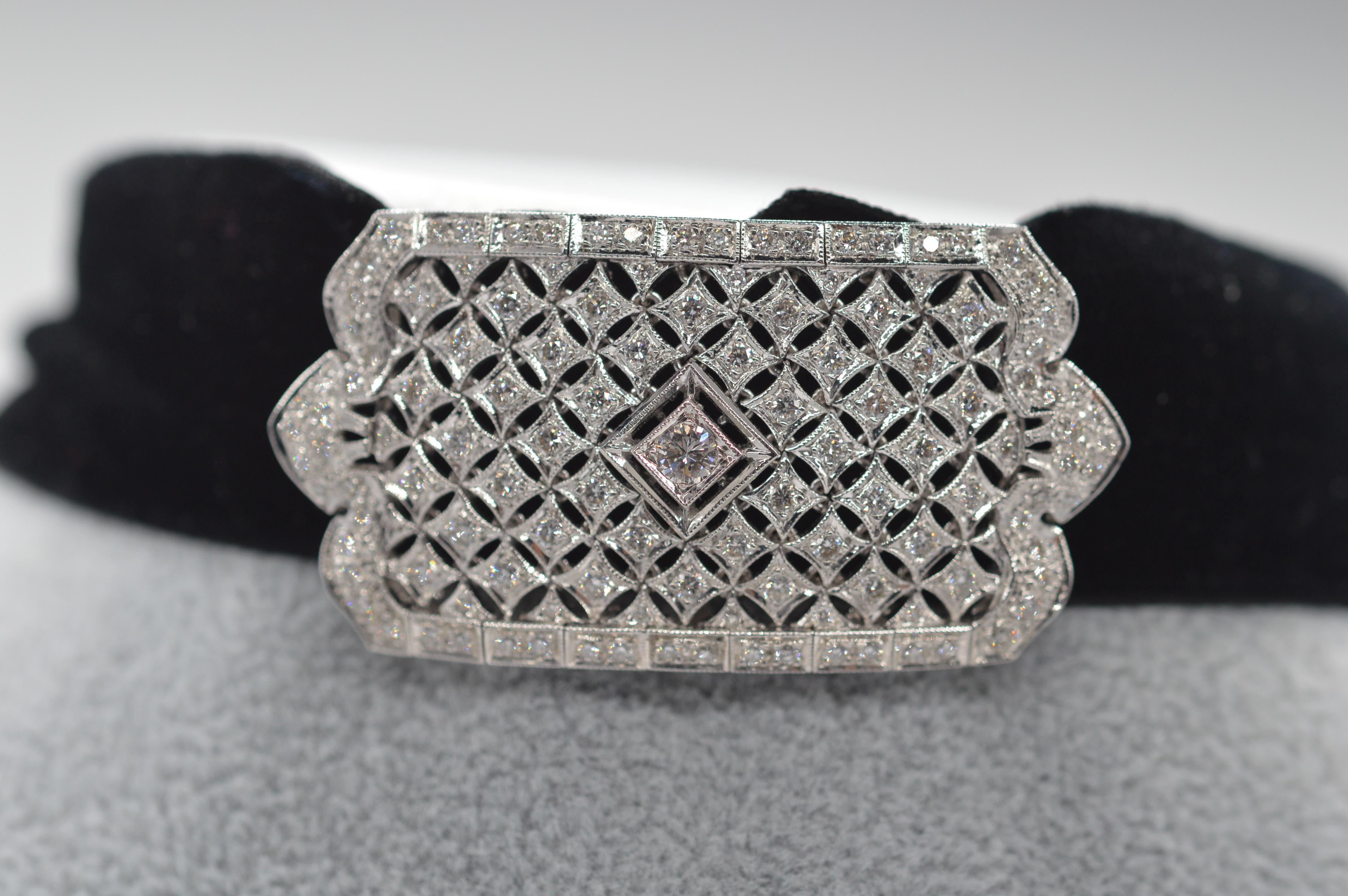 Asscher Cut Diamond Velvet Choker Necklace in 18K White Gold Unworn For Sale