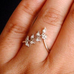 Diamond Vine Leaf Ring 14k Gold Ring Stack Leaf Vine V Band Minimalist Jewellery