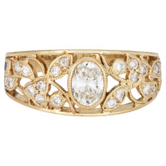 Diamond Vine Ring Vintage 14k Yellow Gold Band Sz 5.25 Estate Fine Jewelry