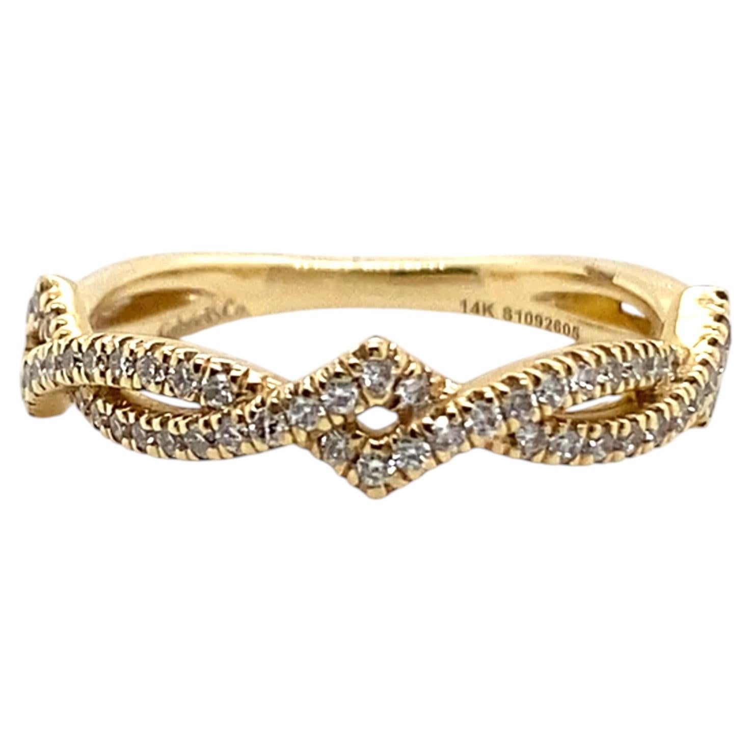 For Sale:  Diamond Vine Twist Chevron Stack Band 14K Gold, 0.20Carat, MADE TO ORDER LR51168