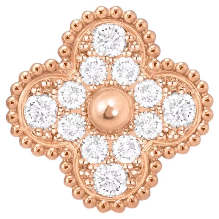 Diamond vintage Alhambra single earring in 18k rose gold by Van Cleef and Arpels For Sale