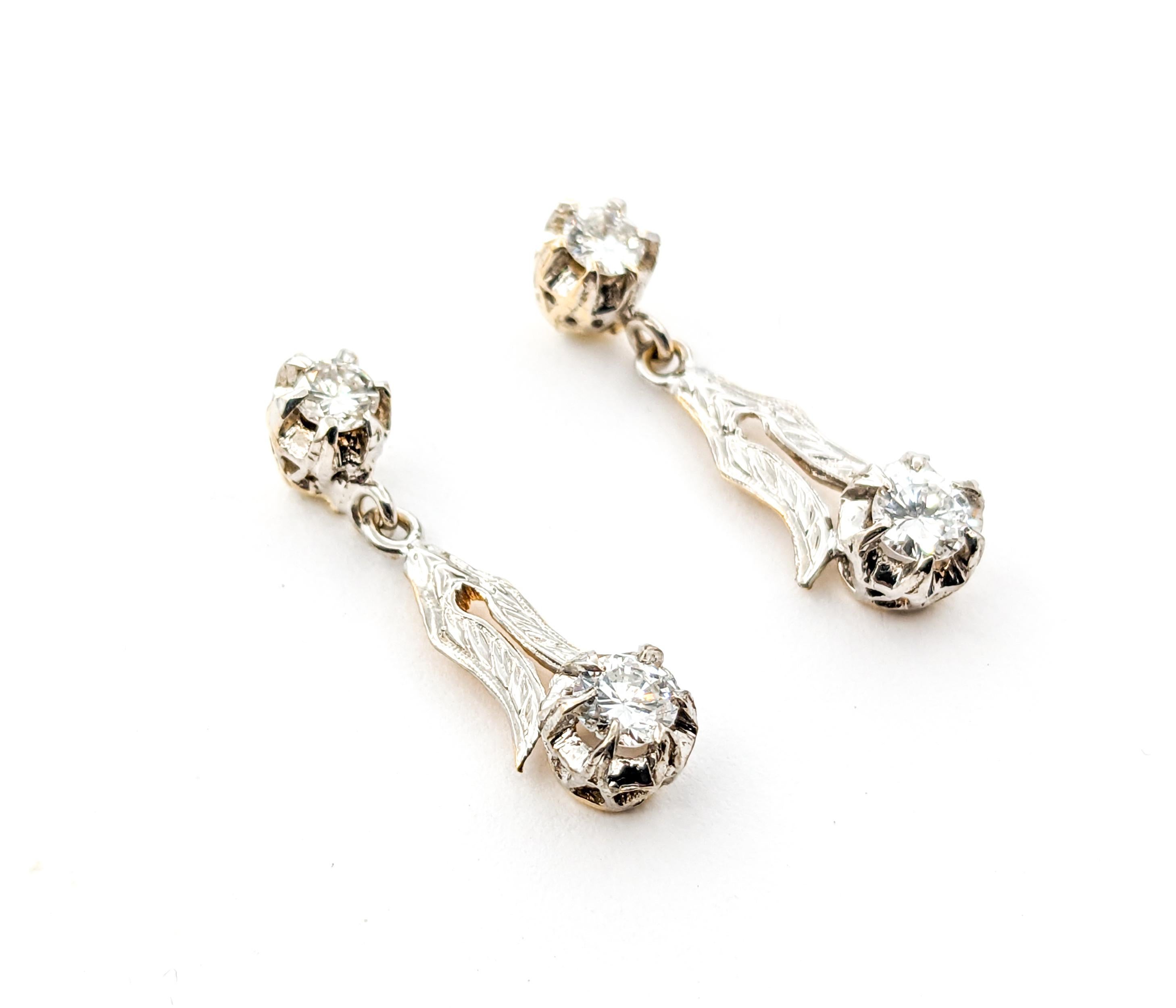 Diamant-Ohrringe Vintage Dangle In zweifarbigem Gold im Zustand „Hervorragend“ im Angebot in Bloomington, MN