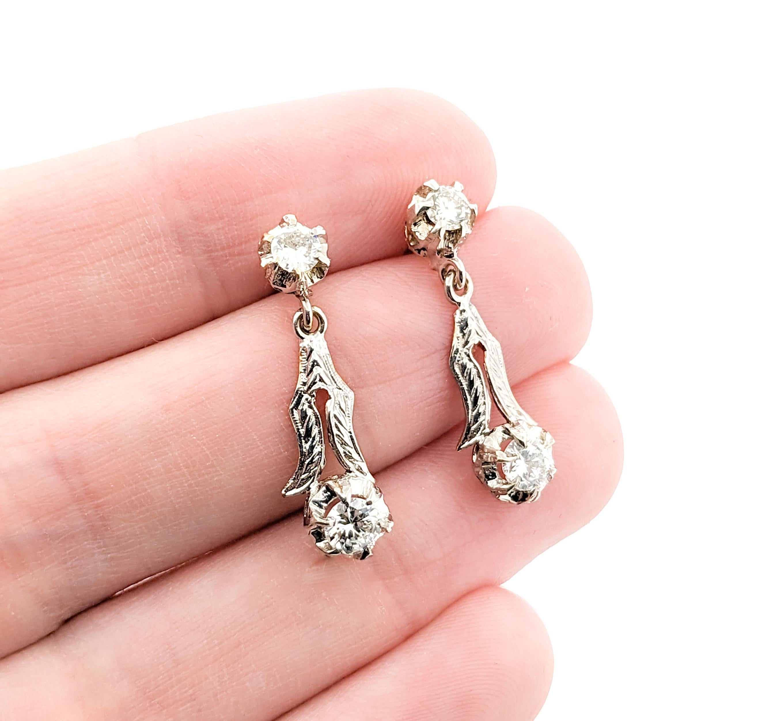 Diamond Vintage Dangle Earrings In Two-Tone Gold For Sale 1