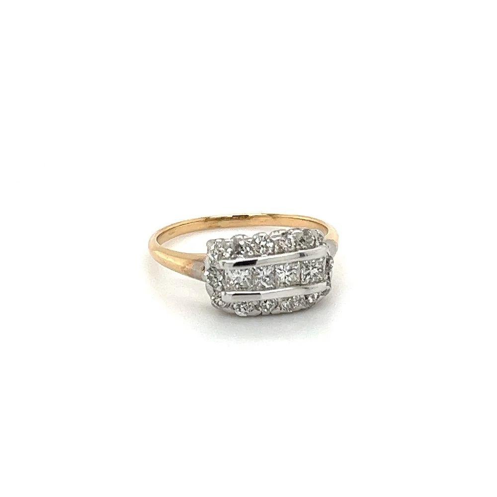 Simply Beautiful! Vintage Diamond Platinum on Gold Edwardian Marriage Band Ring. Centering securely Hand set Old European Cut Diamonds, weighing approx. 1.20tcw. Hand crafted Platinum on 14K Gold. Ring size 6.5, we offer ring resizing. The ring