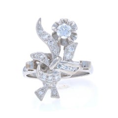 Diamond Vintage Floral Ribbon Cluster Ring - 950 Round Brilliant .40ctw