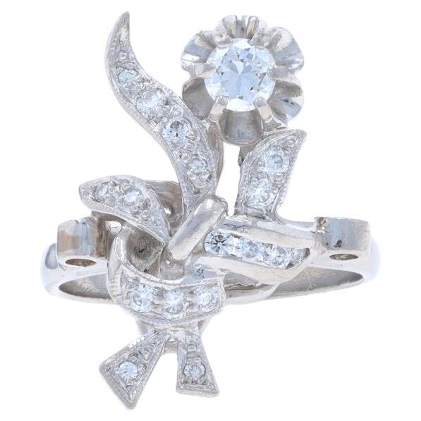 Anello a grappolo con diamante vintage a nastro floreale - 950 Brilliante rotondo 0,40 ct. in vendita