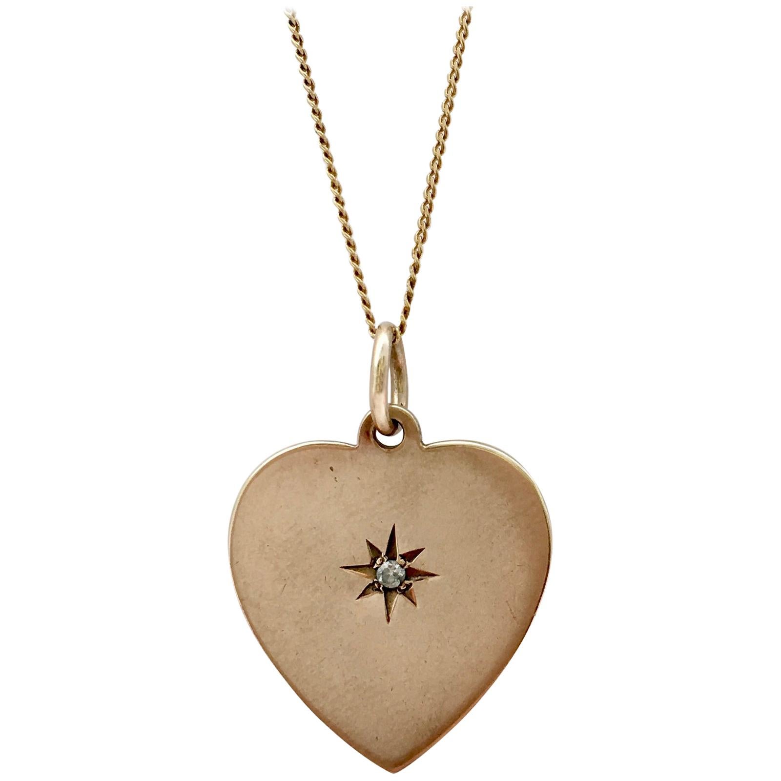 Diamond Vintage Gold Jewelry Charm Necklace Heart Coin Brilliant Cut Gemstone at 1stDibs