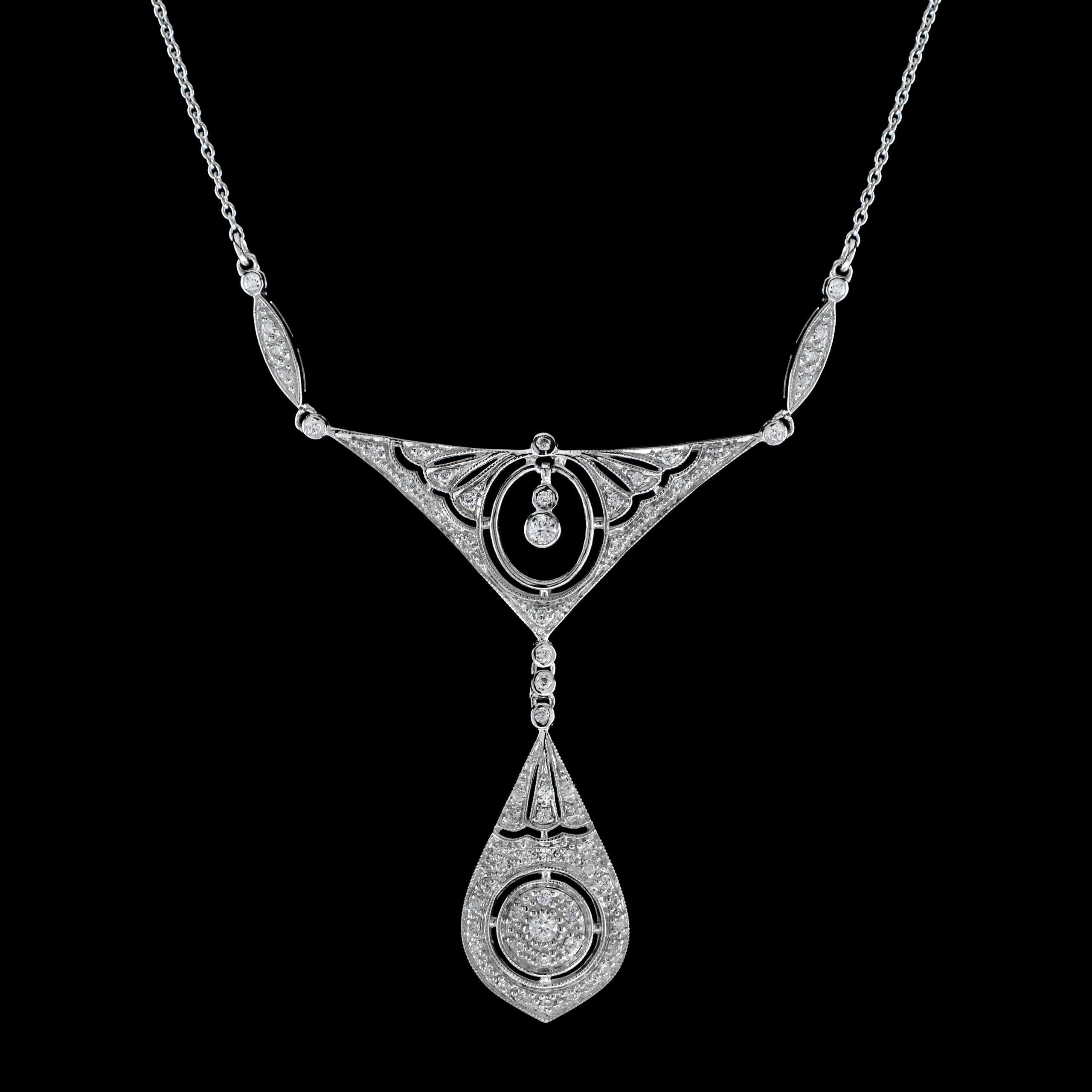 Art Déco Collana con diamante d'ispirazione edoardiana in oro bianco con pettorina e principessa in vendita