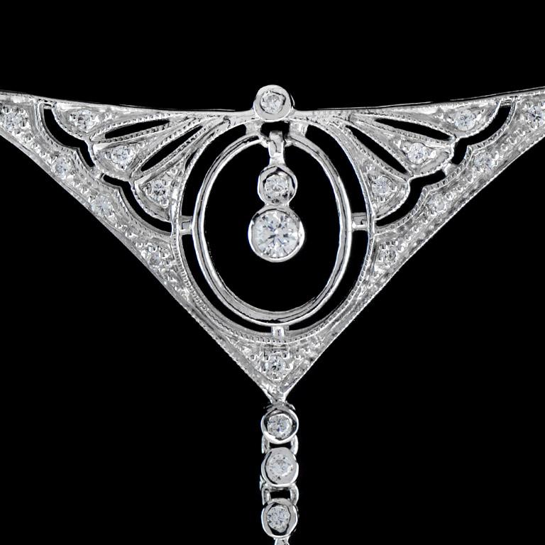 Collana con diamante d'ispirazione edoardiana in oro bianco con pettorina e principessa in vendita 1