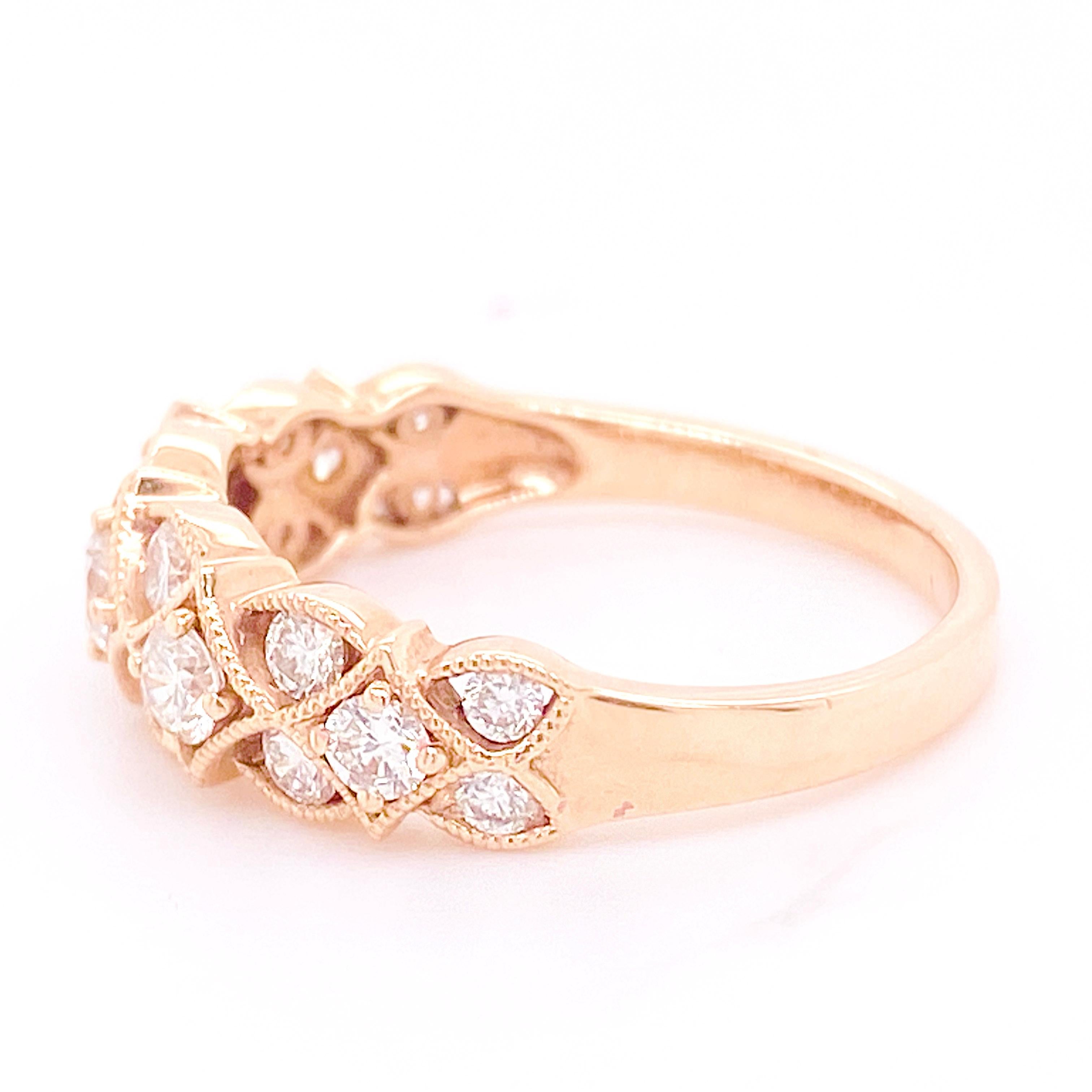 For Sale:  Diamond Vintage Inspired Rose Gold Band Ring .81ct Diamond Milgrain Anniversary 2