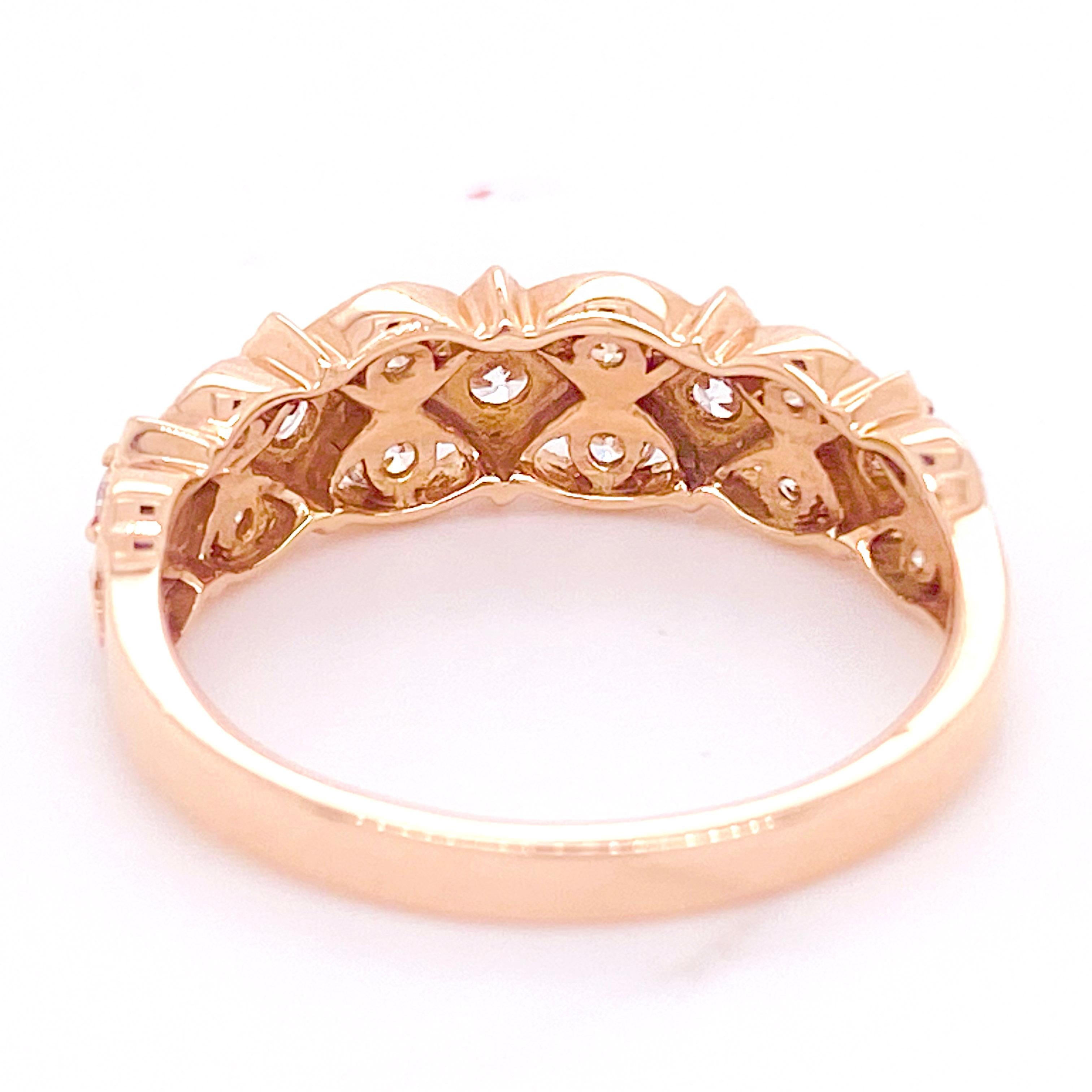 For Sale:  Diamond Vintage Inspired Rose Gold Band Ring .81ct Diamond Milgrain Anniversary 3