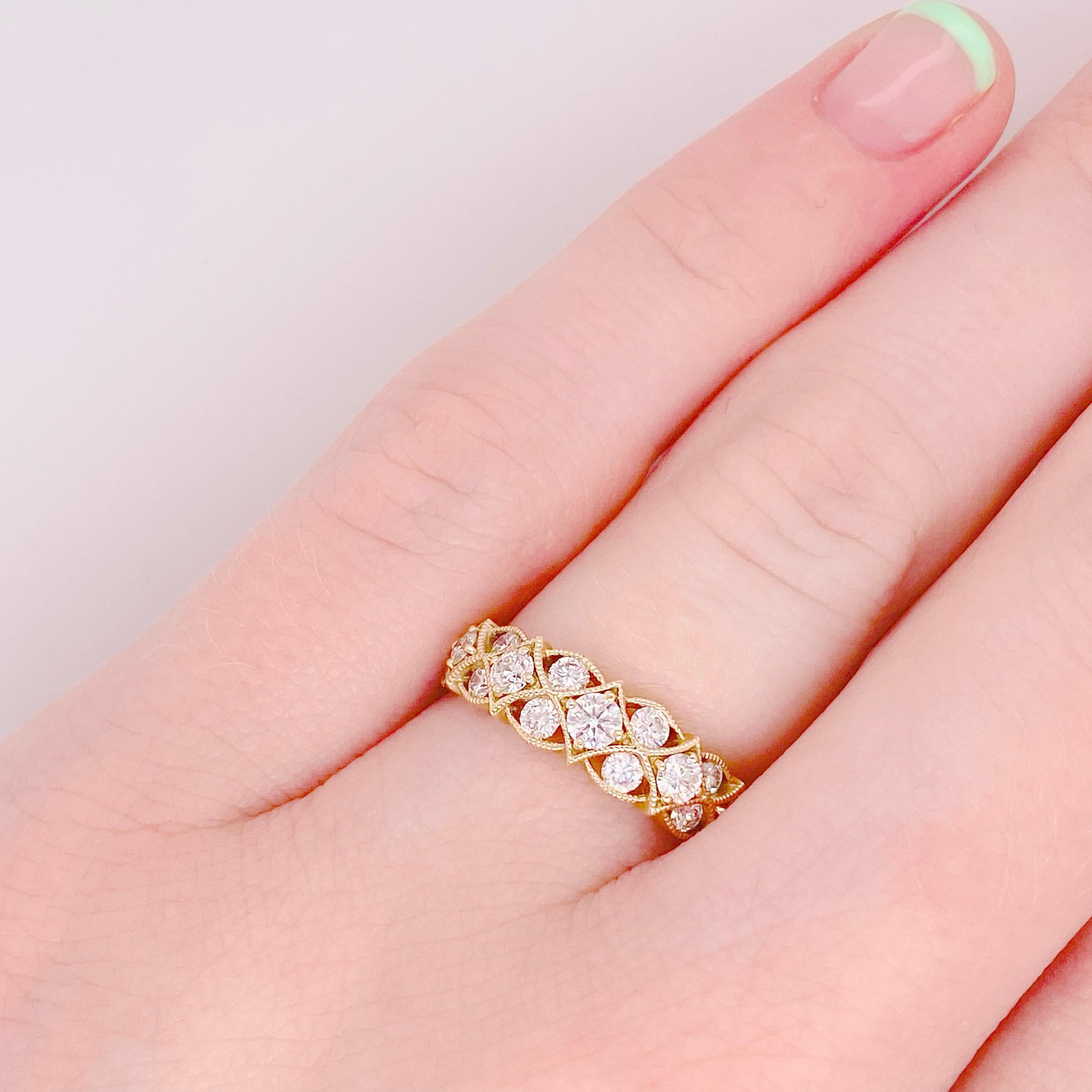 For Sale:  Diamond Vintage Inspired Rose Gold Band Ring .81ct Diamond Milgrain Anniversary 4