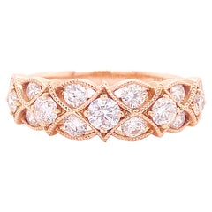 Diamond Vintage Inspired Rose Gold Band Ring .81ct Diamond Milgrain Anniversary