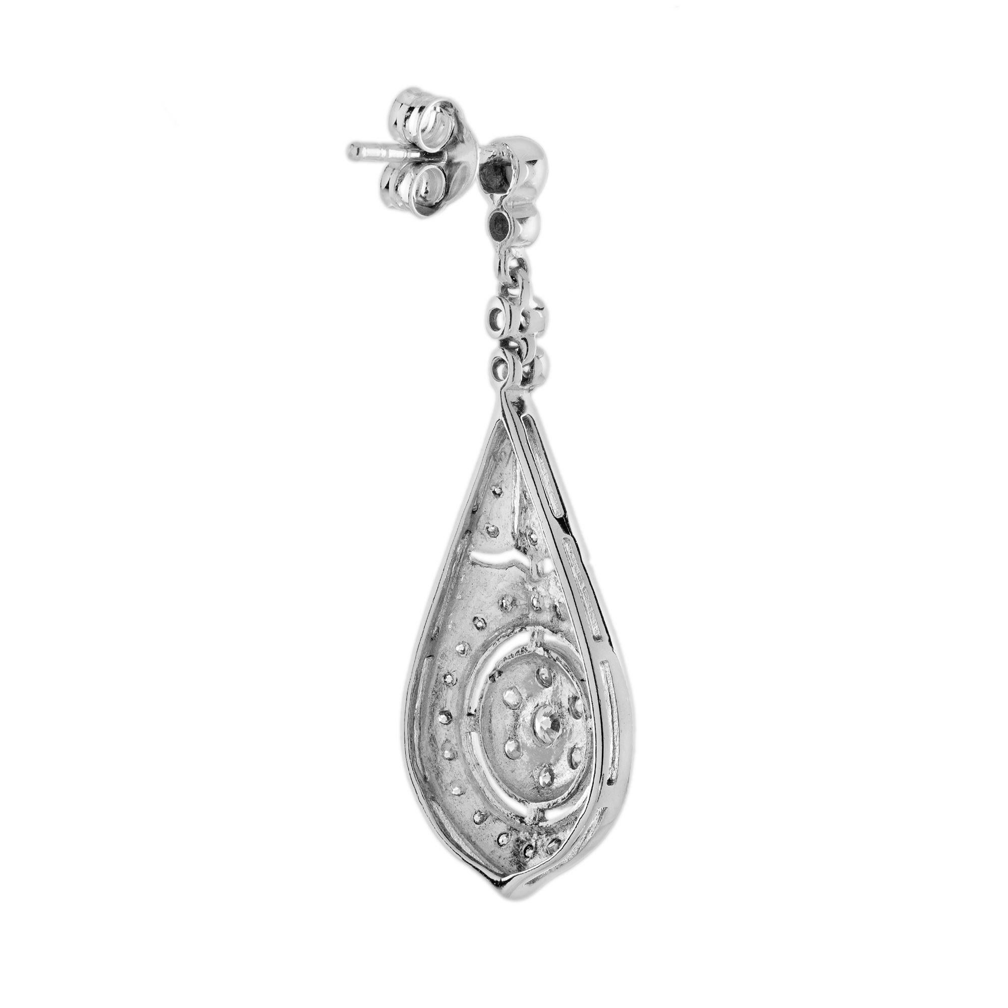 Women's Diamond Vintage Inspired Style Art Deco Style Drop White Gold Earrings For Sale