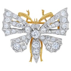 Diamond Vintage Style Butterfly Brooch in 18K Two Tone Gold