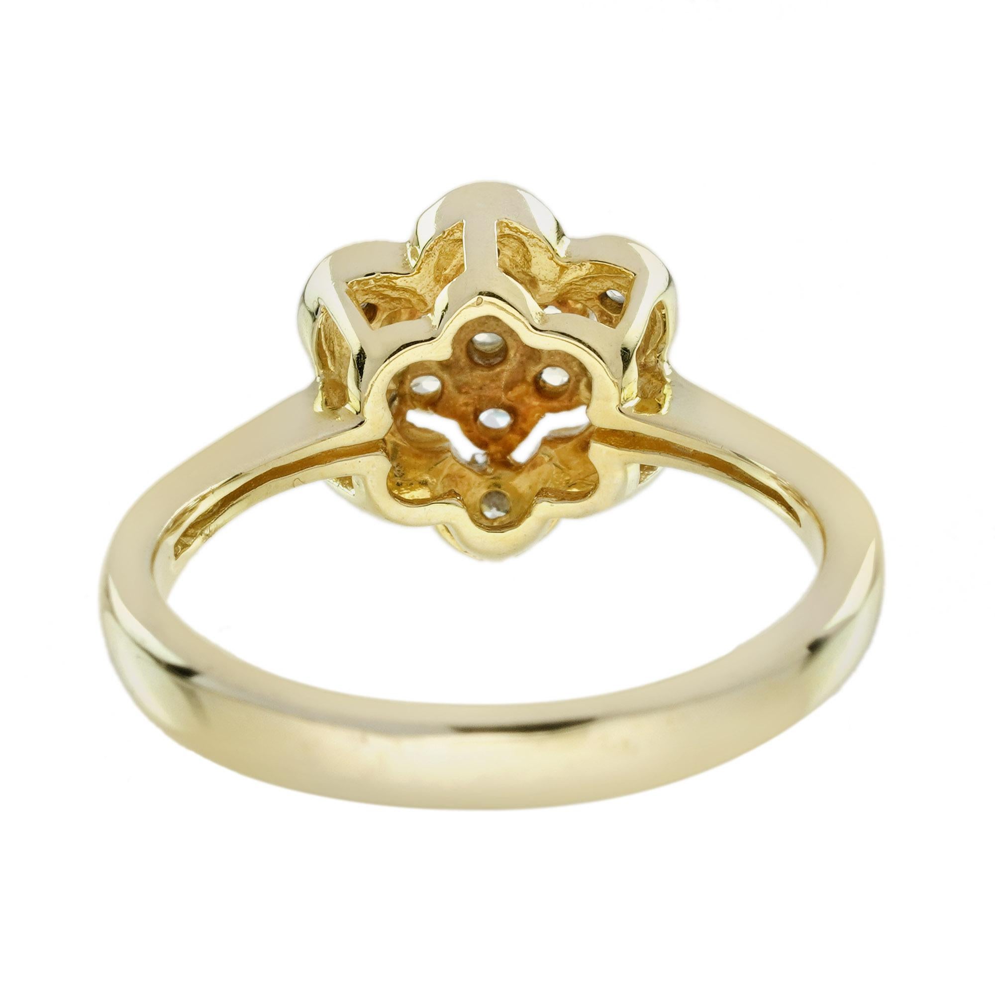 Diamond Vintage Style Floral Cluster Engagement  Ring in 14K Two Tone Gold In New Condition For Sale In Bangkok, TH
