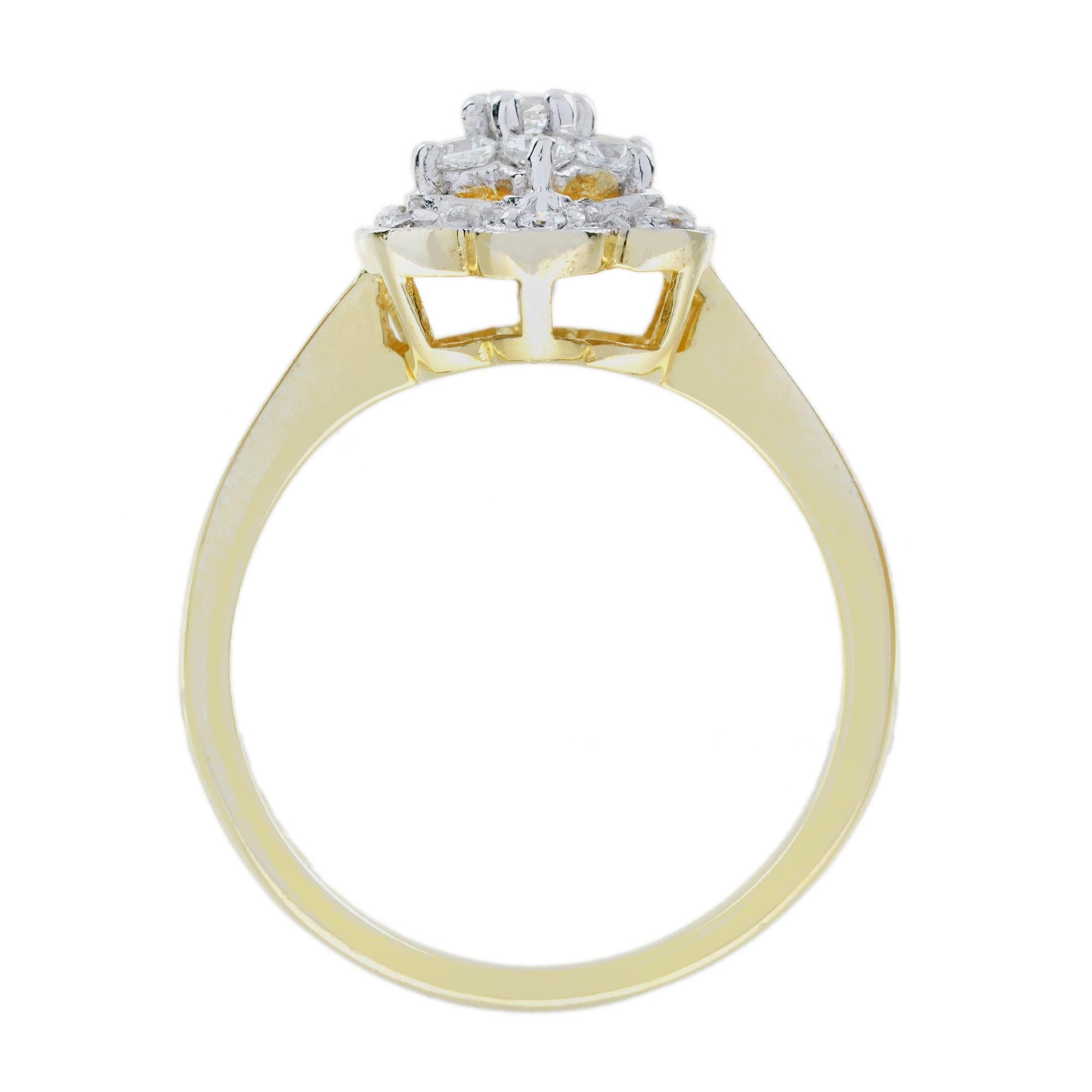 Women's Diamond Vintage Style Floral Cluster Engagement  Ring in 14K Two Tone Gold For Sale
