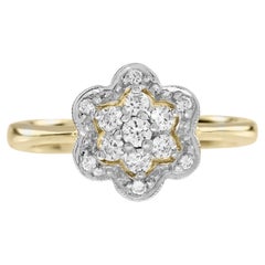 Diamond Vintage Style Floral Cluster Engagement  Ring in 14K Two Tone Gold