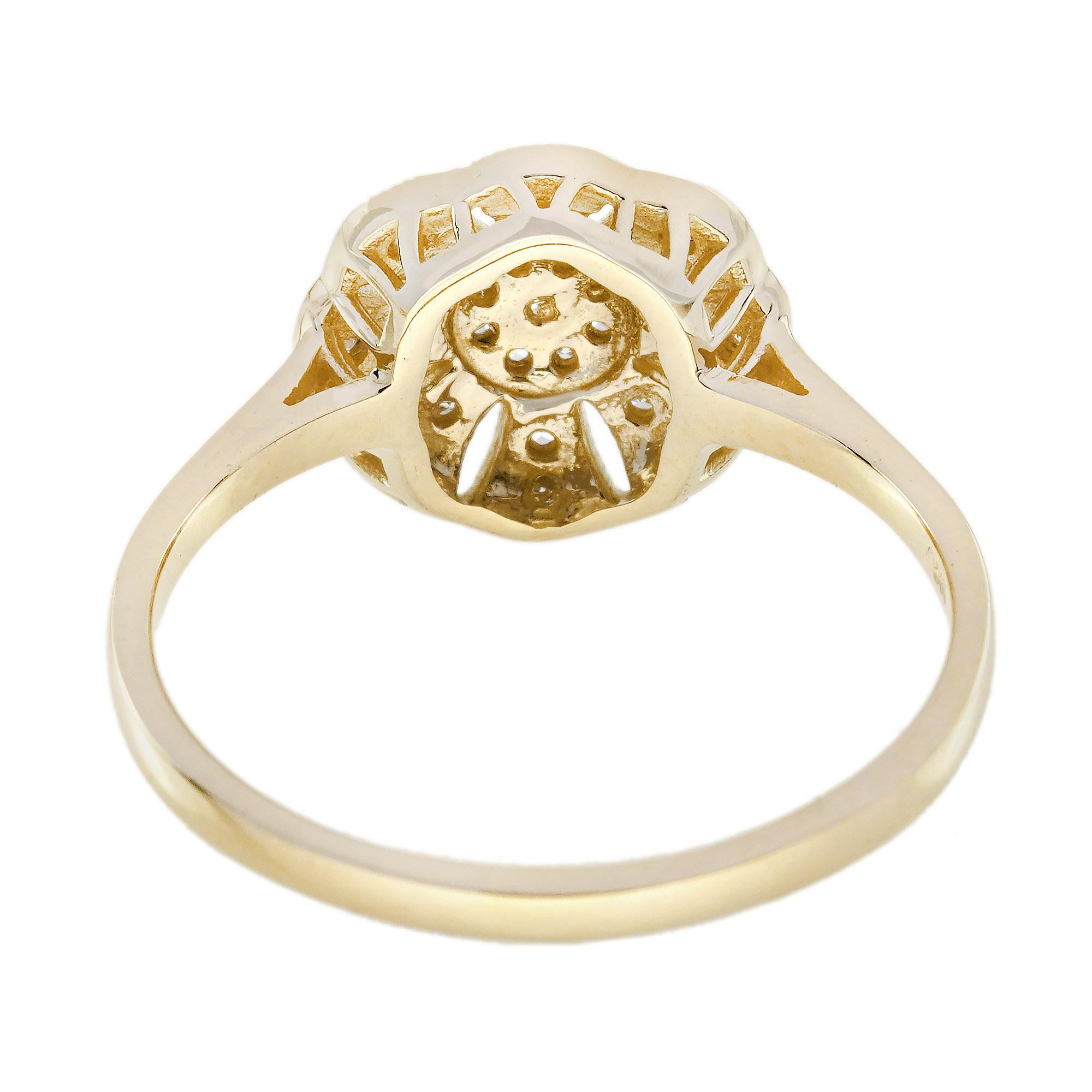 Diamond Vintage Style Floral Cluster Ring in 14K Yellow Gold For Sale 1