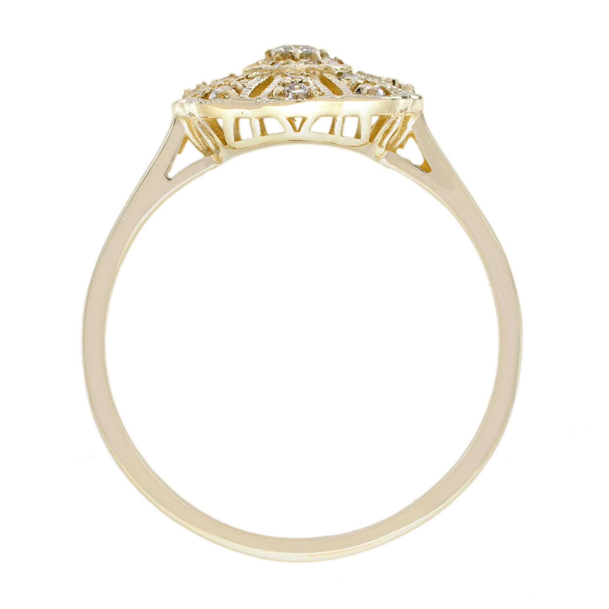 Diamond Vintage Style Floral Cluster Ring in 14K Yellow Gold For Sale 2