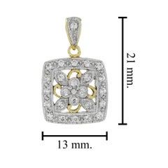 Diamond Vintage Style Floral Cluster Square Pendant in Two Tone Gold