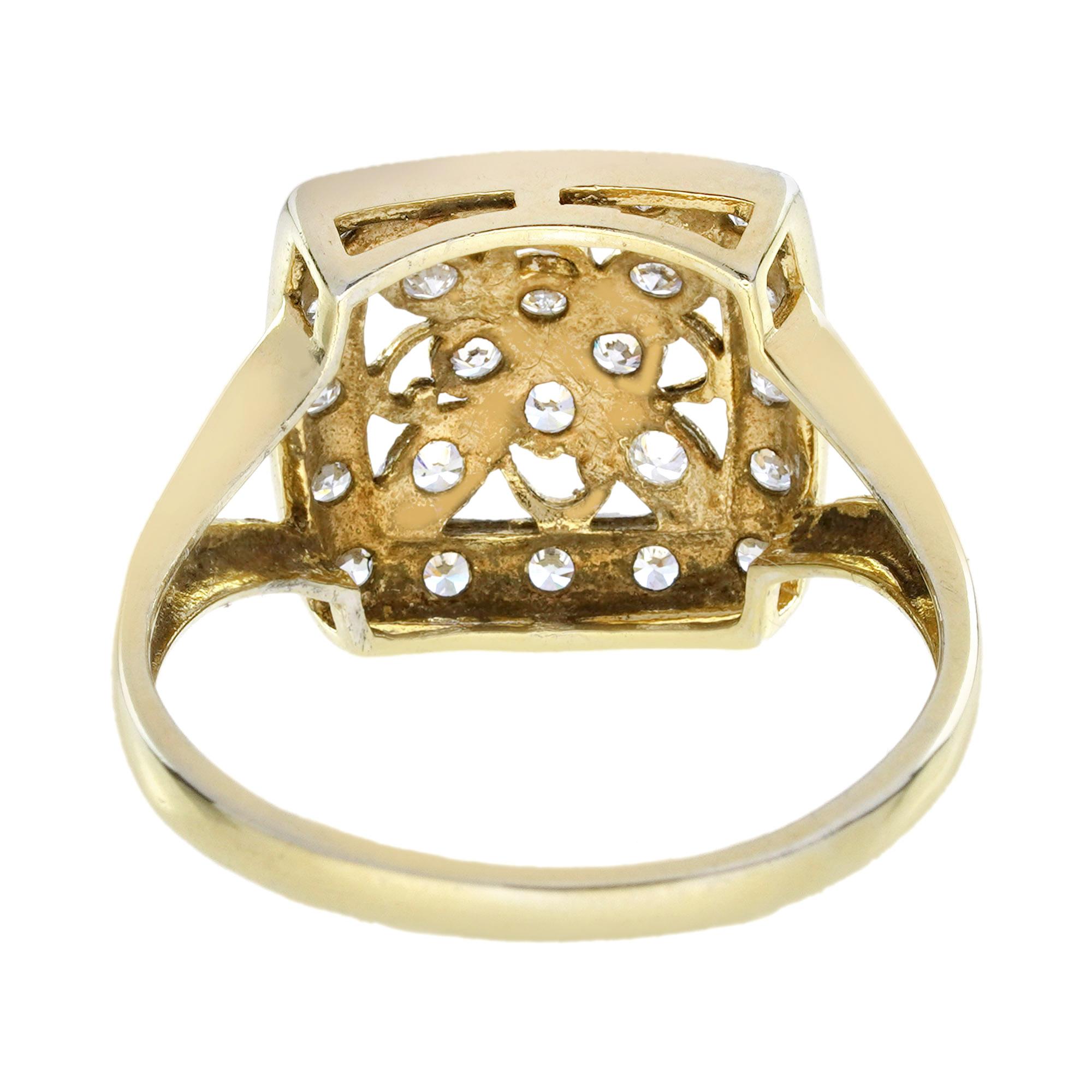 Diamant-Cluster-Ring im Vintage-Stil, quadratisch, 14K, zweifarbiges Gold im Zustand „Neu“ im Angebot in Bangkok, TH