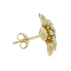 Diamond Vintage Style Floral Flower 14K Yellow Gold Stud Earrings