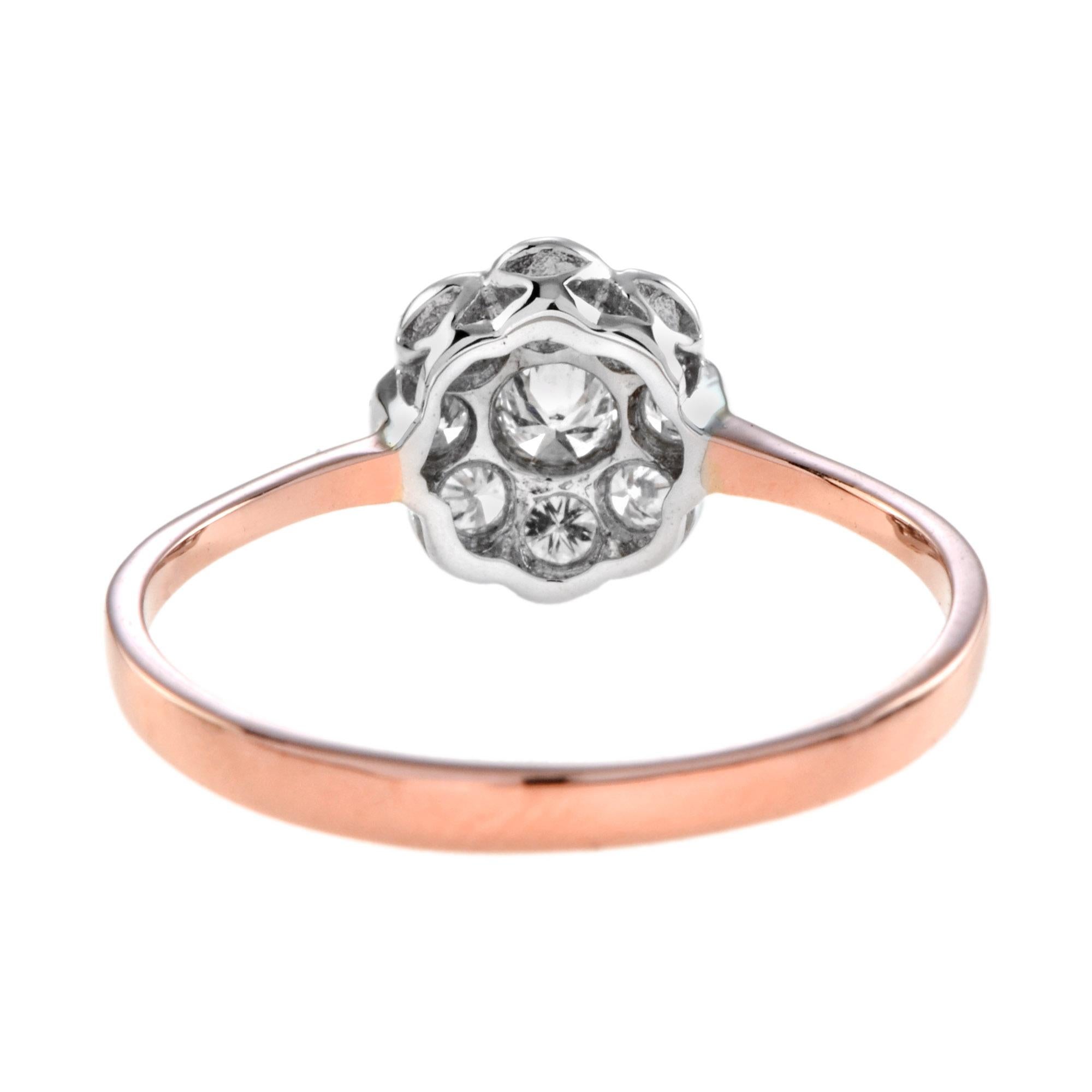 Art Deco Diamond Vintage Style Floral Flower Cluster 9K Rose Gold Ring For Sale