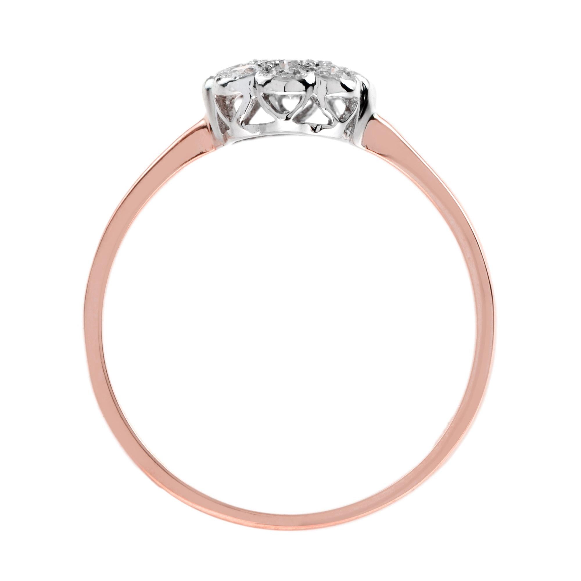 Round Cut Diamond Vintage Style Floral Flower Cluster 9K Rose Gold Ring For Sale