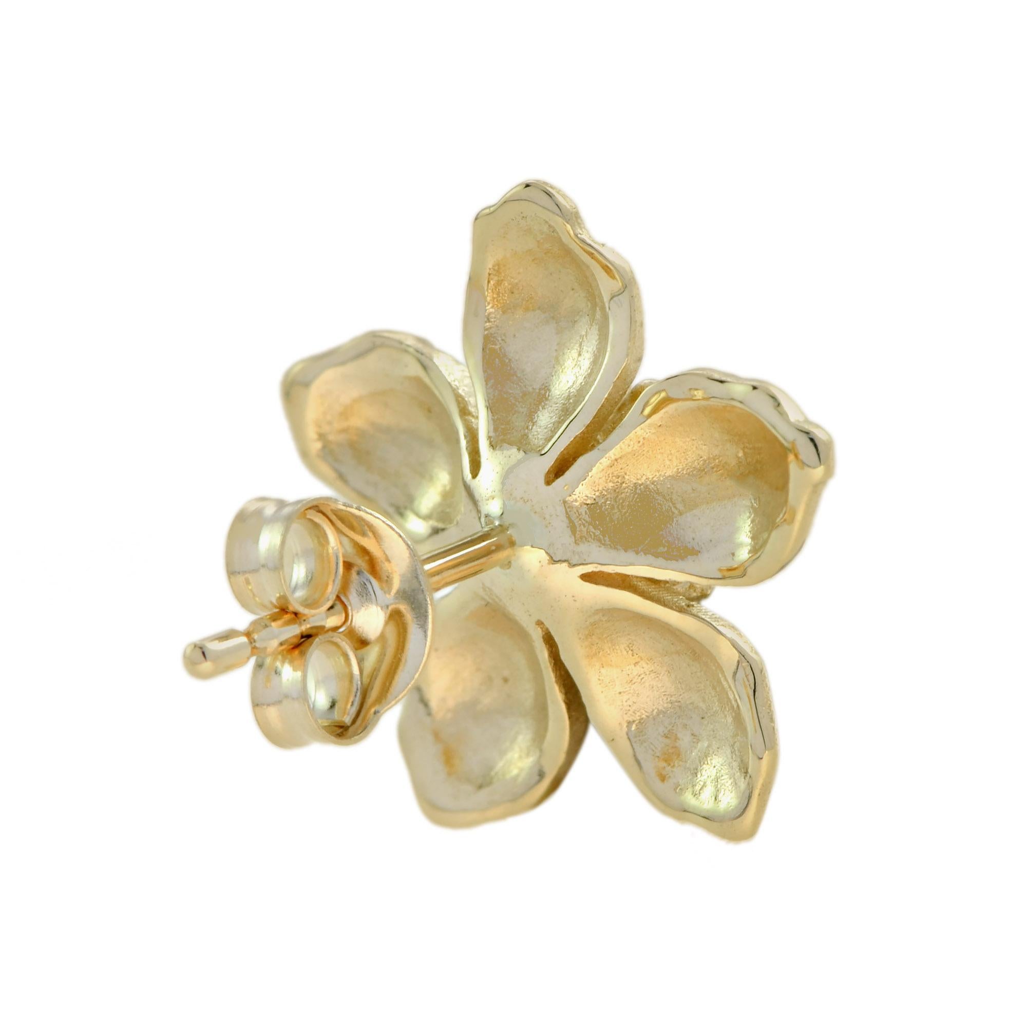 Round Cut Diamond Vintage Style Floral Stud Earrings in 9k Yellow Gold For Sale