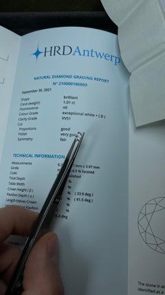 Diamond VVS1 Colour:D Certified HRD Antwerp 1.01ct