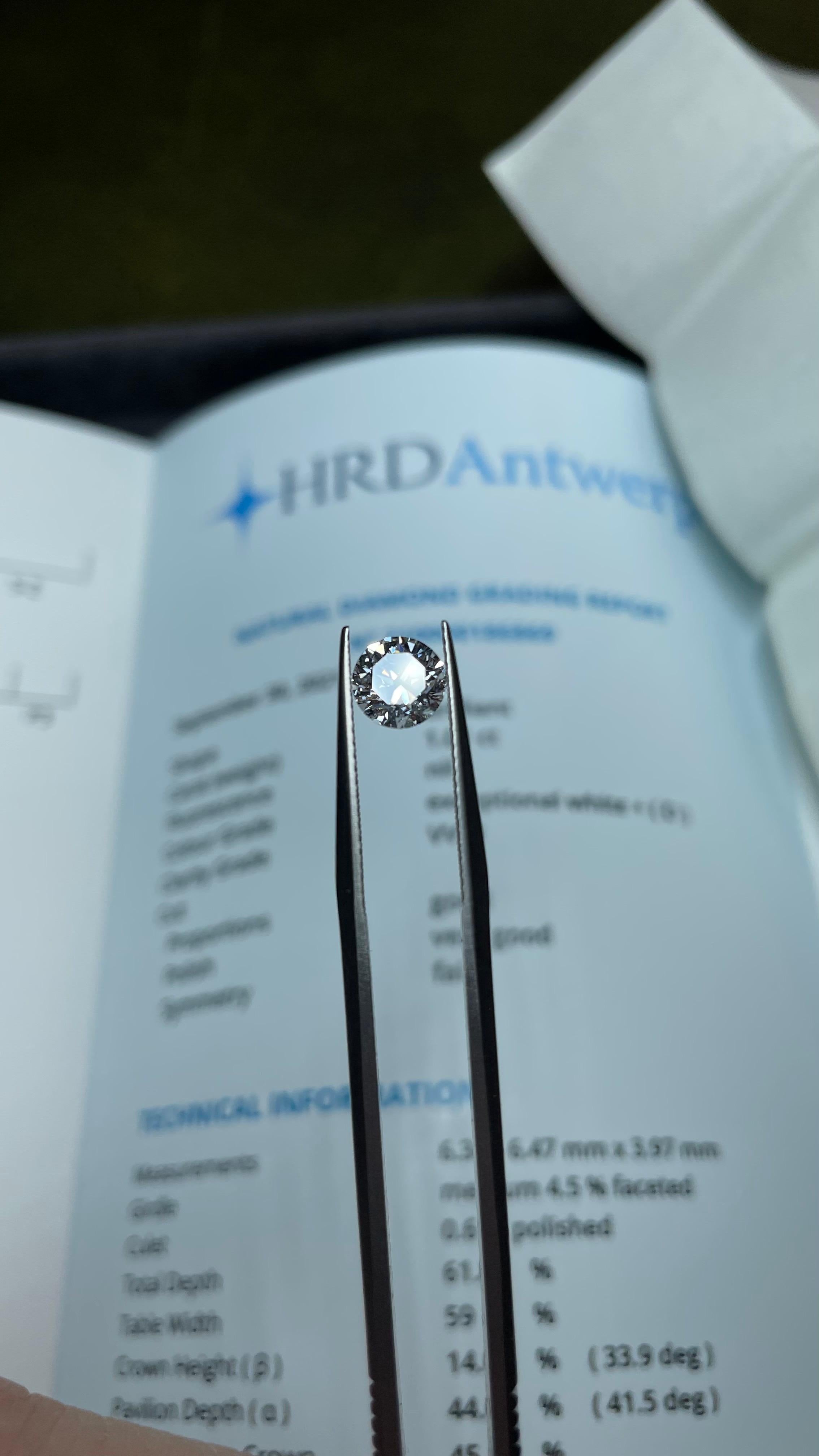 Diamond VVS1 Colour:D Certified HRD Antwerp 1.01ct In Good Condition For Sale In Berlin, BE
