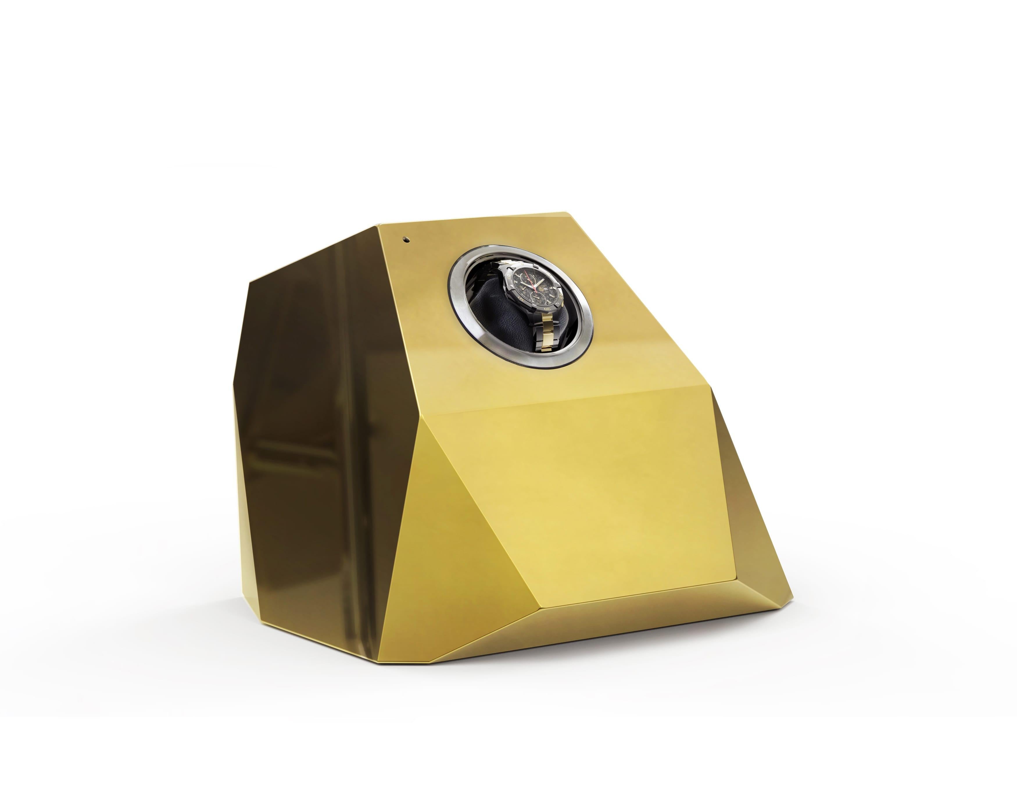 The diamond design piece reinterprets the quintessential diamond shape throughout contemporary design, a beautiful outcome of architectural thinking with elegant faceted lines. A single module watch winder that provides proper care and secure