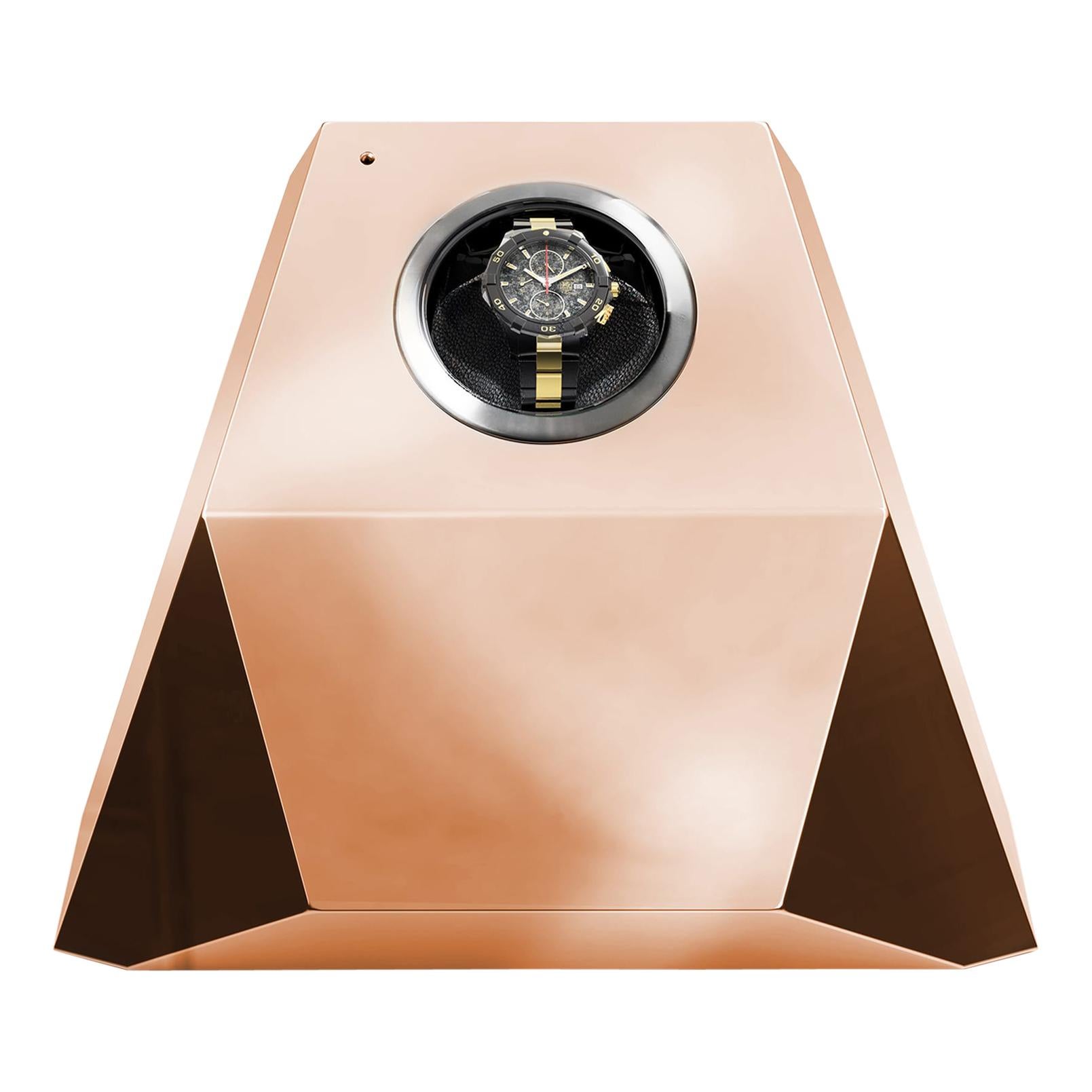 Diamond Watch Winder with Copper Leaf Finish For Sale
