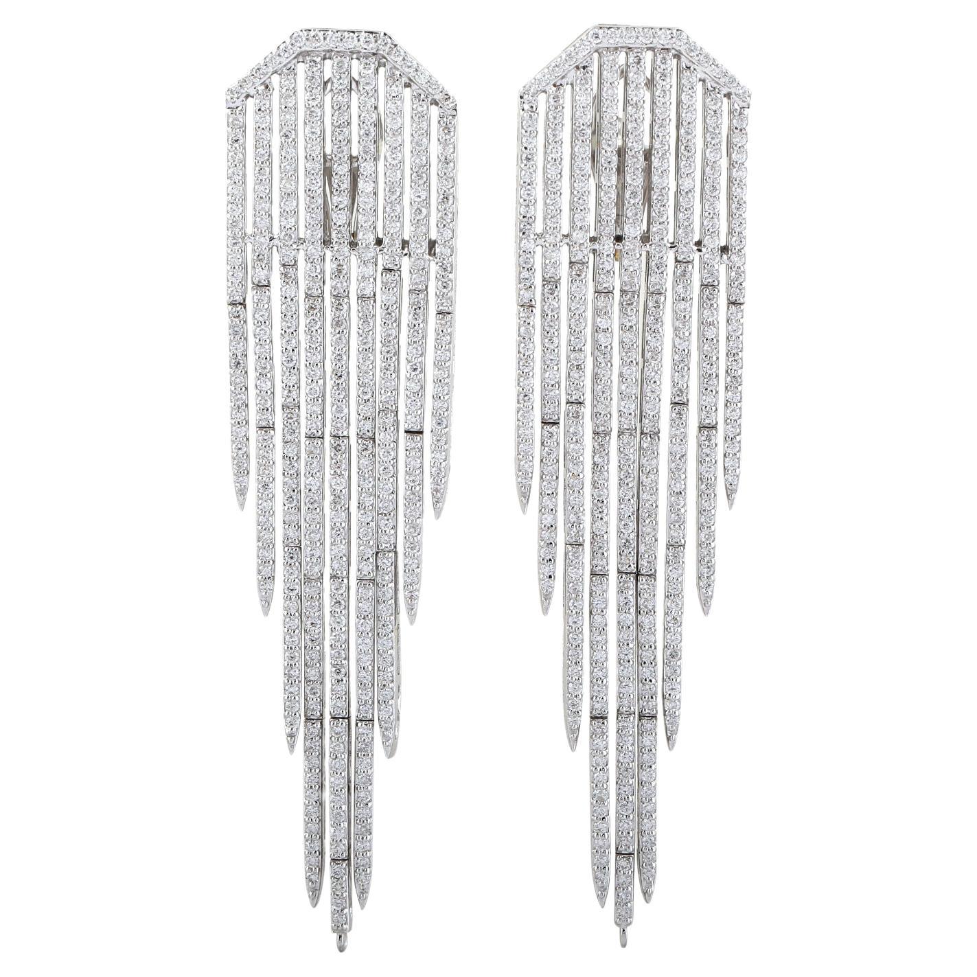 Diamond Waterfall Chandelier Earrings Made In 14k White Gold