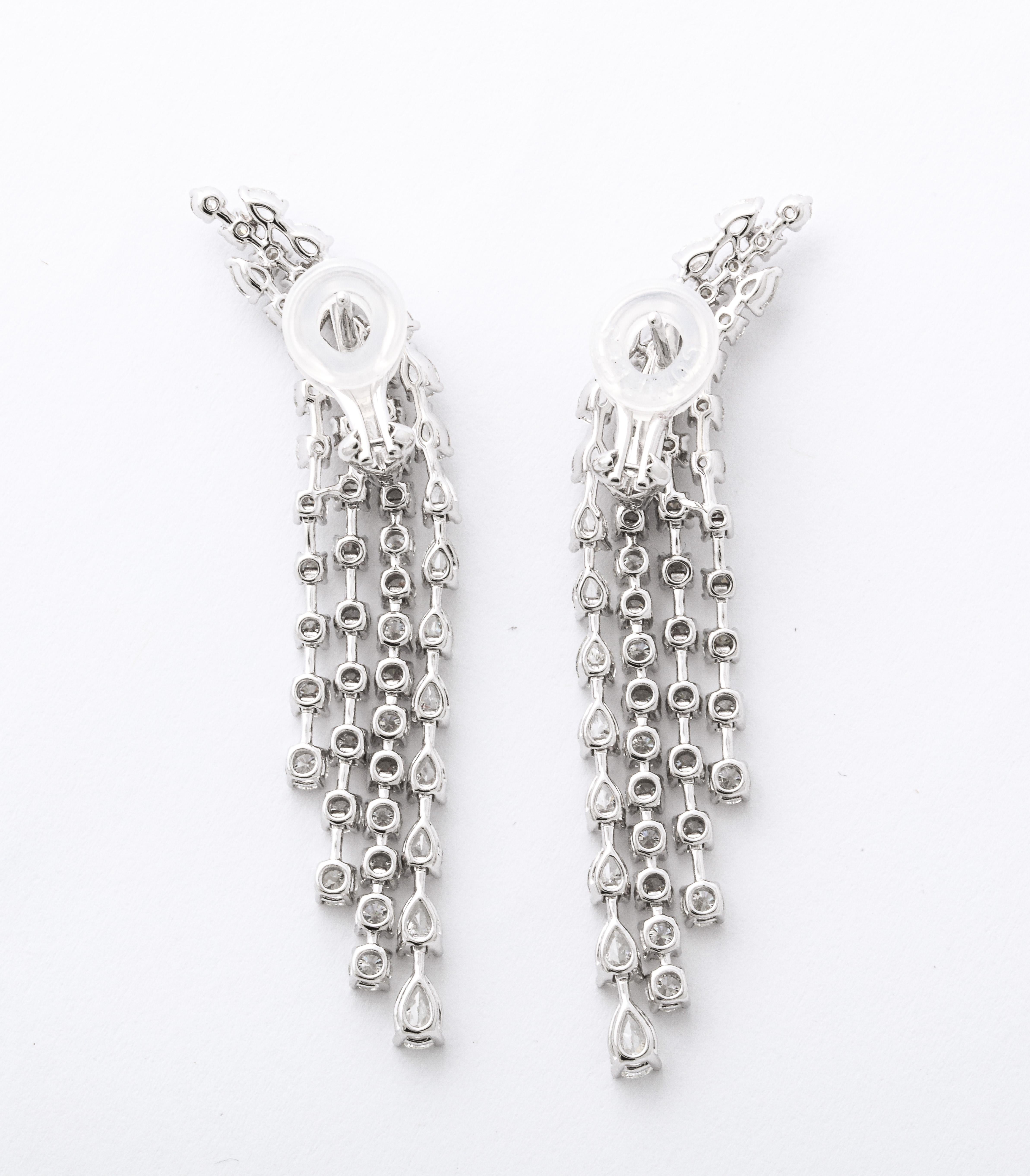 Pear Cut Diamond Waterfall Dangle Earrings