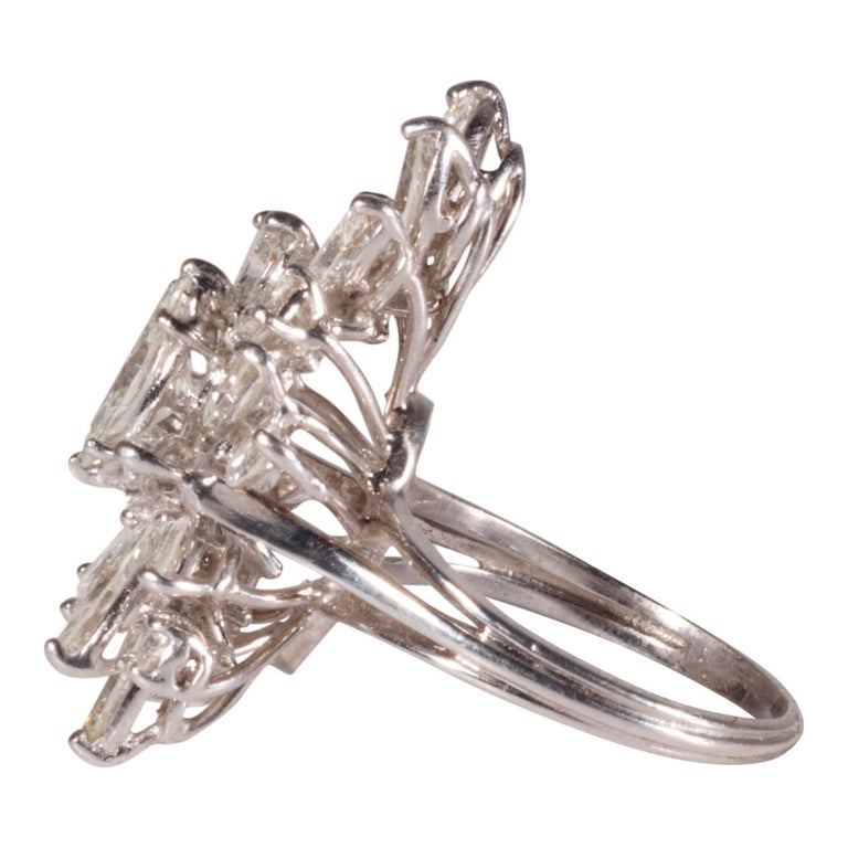 Stunning Large Diamond Waterfall White Gold Ring For Sale at 1stDibs