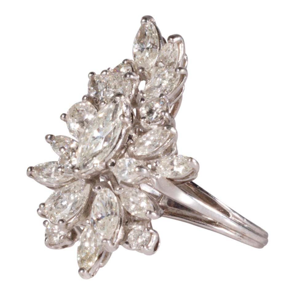 Stunning Large Diamond Waterfall White Gold Ring For Sale at 1stDibs ...