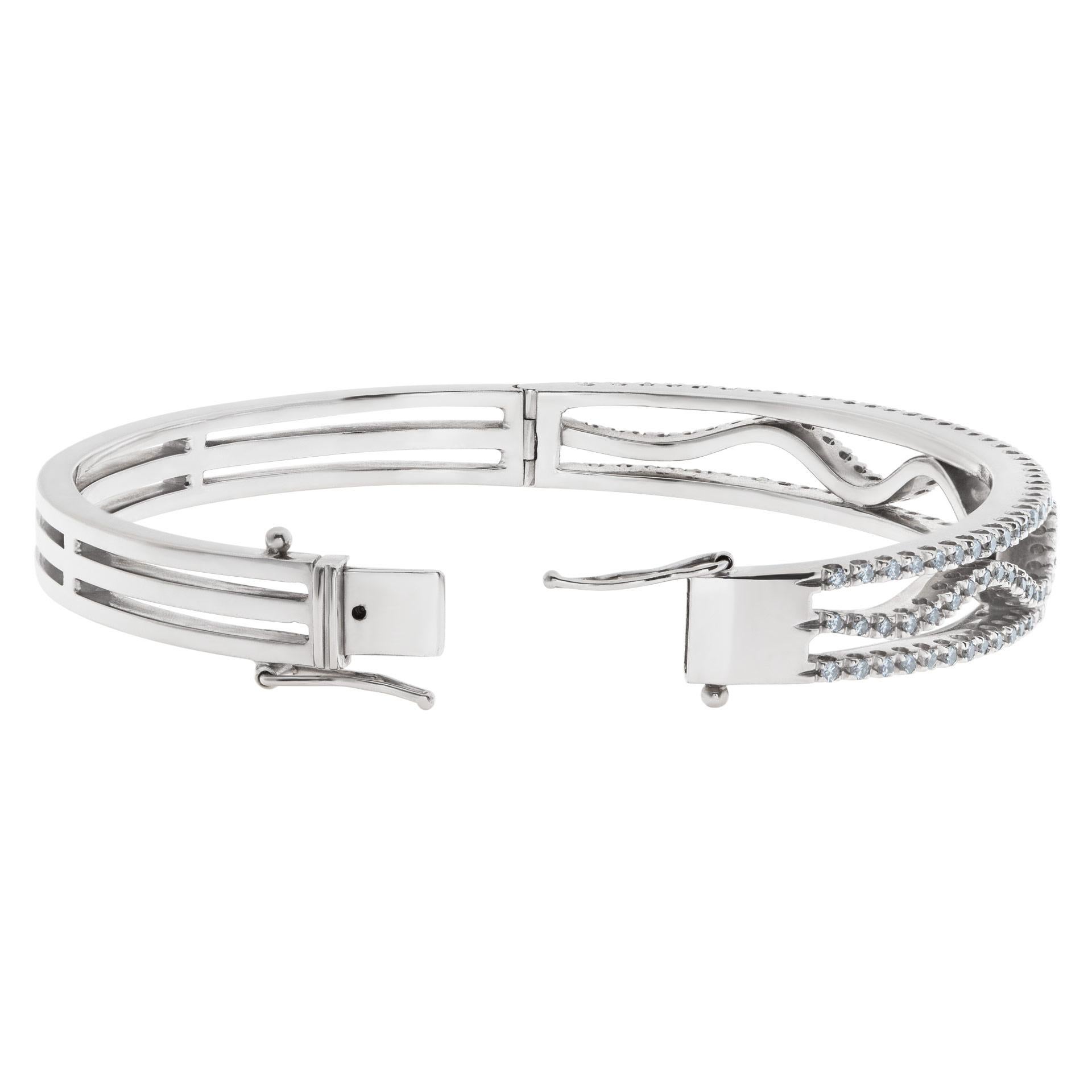 Women's Diamond Wave Bangle in 14k White Gold with Approximately 2 Carats For Sale