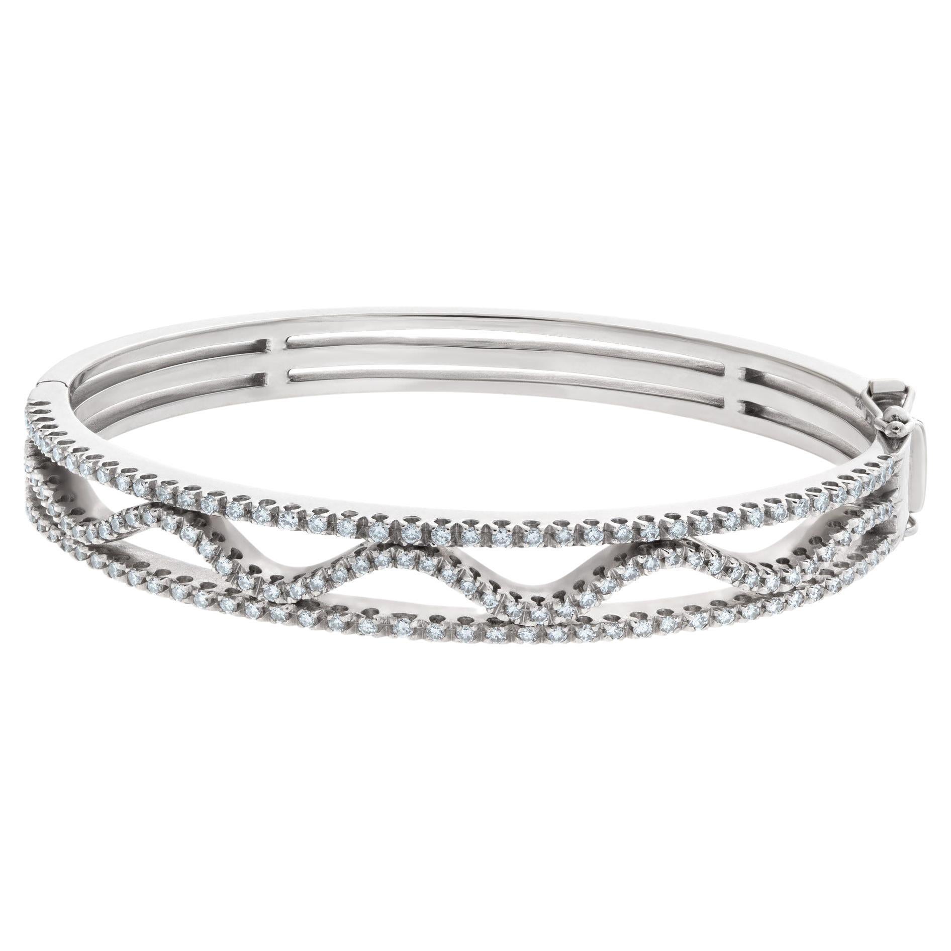 Diamond Wave Bangle in 14k White Gold with Approximately 2 Carats For Sale