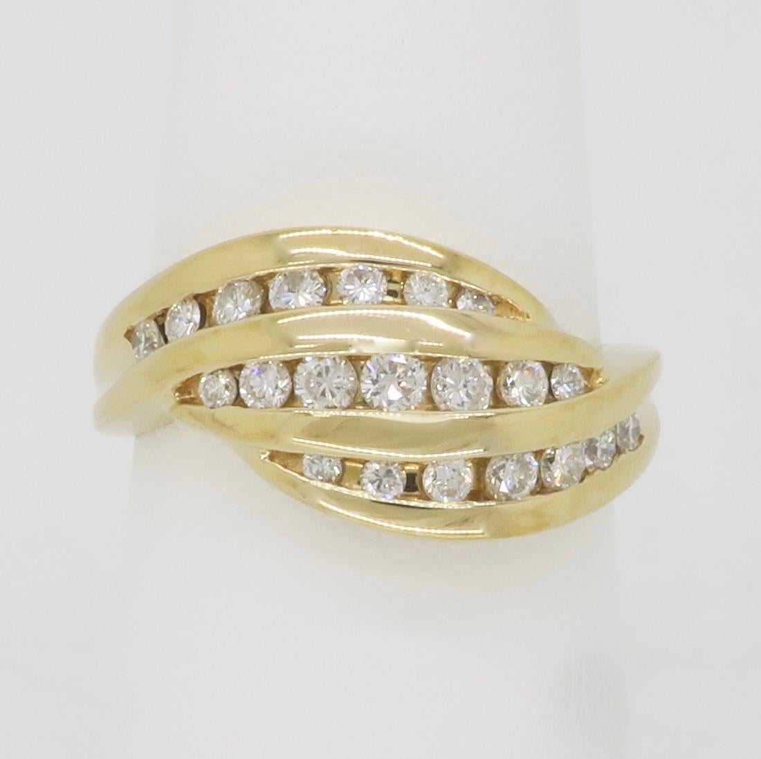 Round Cut Diamond Wave Cocktail Ring  For Sale