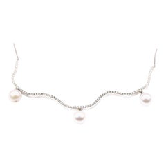 Diamond Wave Necklace with Pearls in 18 Karat White Gold