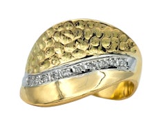 Diamond Wave Ring in Hammered and Polished 18 Karat Yellow Gold and Platinum