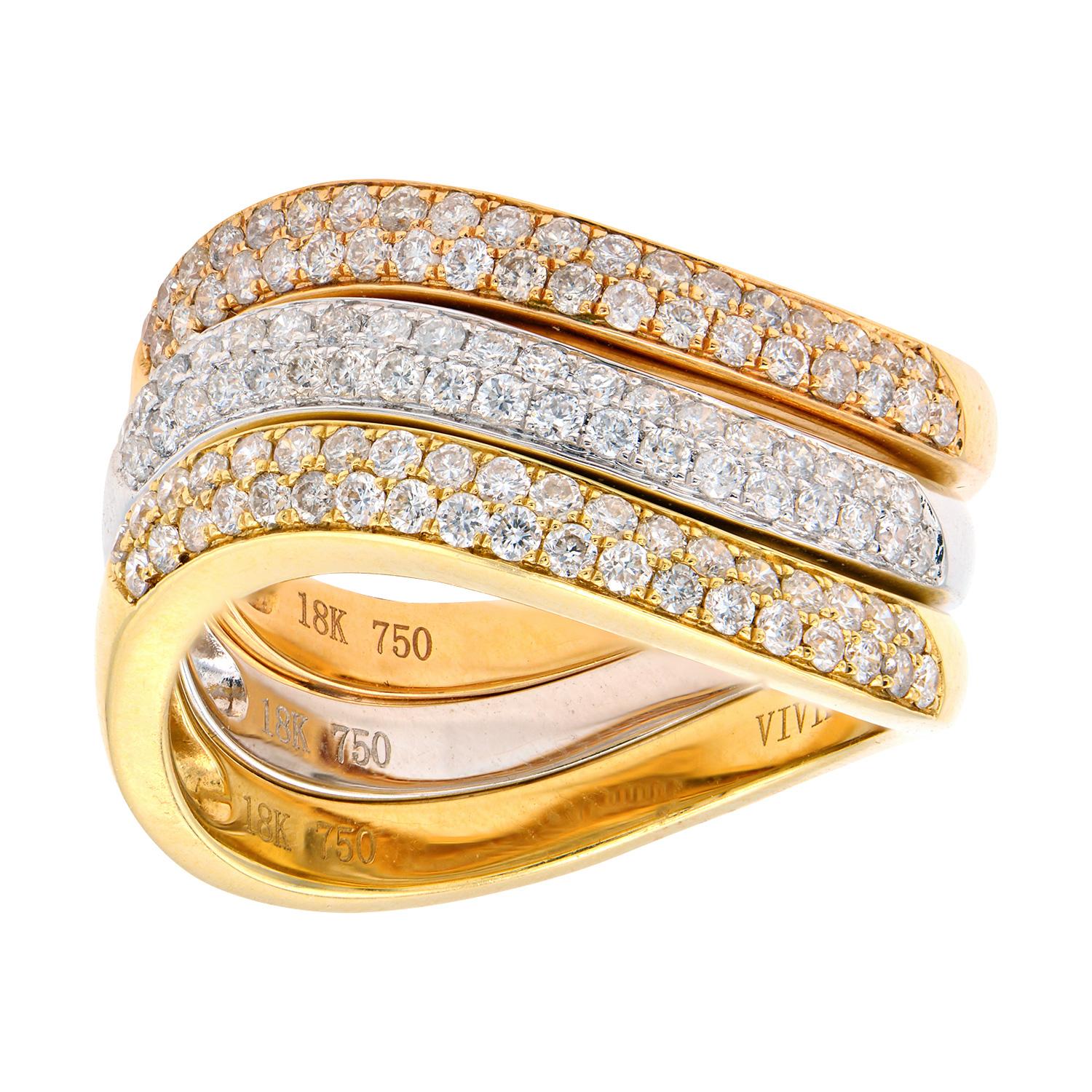 Taille ronde Bague vague en or rose avec diamants en vente