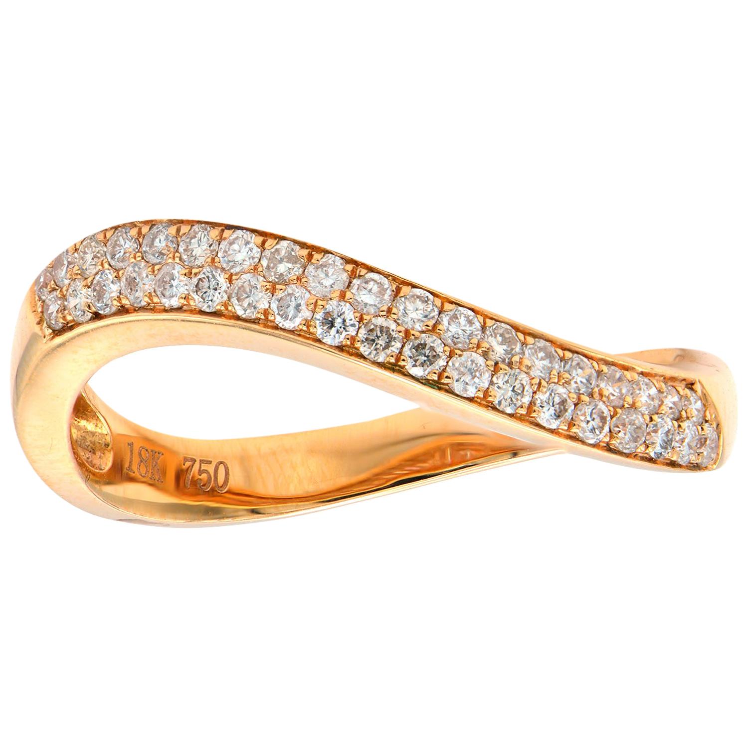 Diamond Wave Ring Rose Gold For Sale